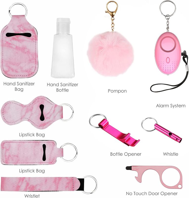 Photo 2 of   Safety Keychain Set for Women, 11Pcs Safety Keychain Accessories, Self Defense Keychain Set with Personal Alarm, Pink