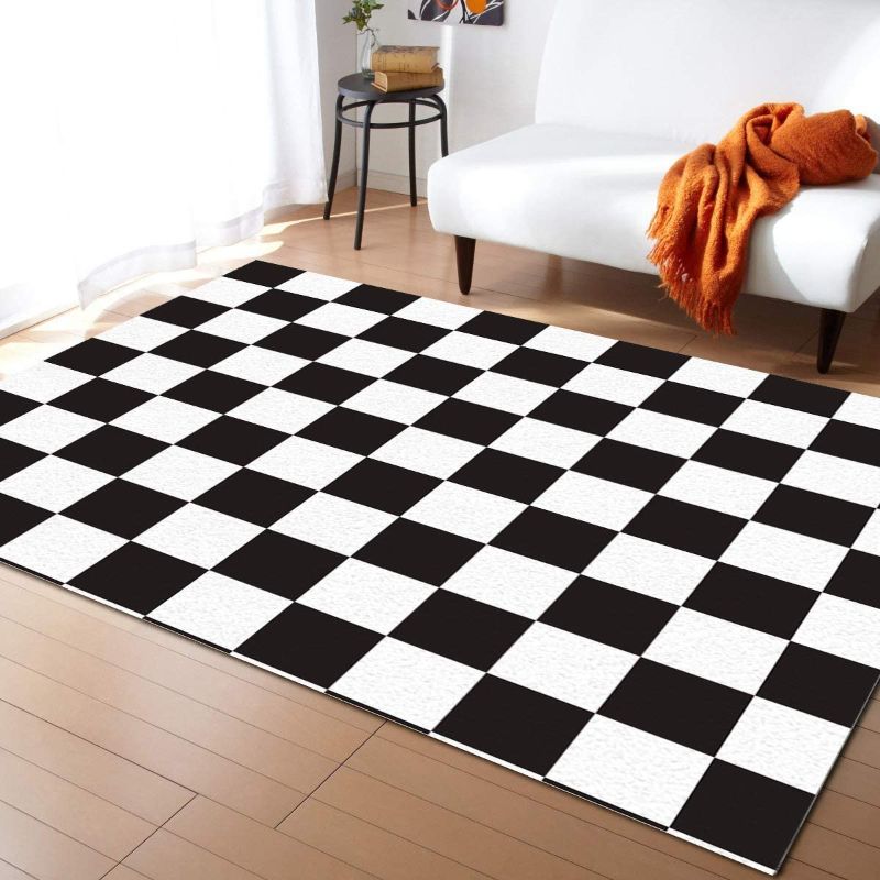 Photo 1 of Area Rugs for Living Room Bedroom Decor, Black and White Big Check Geometric Pattern Area Rug Floor Mat,Non Slip Large Rugs Non-Shedding Carpet Kitchen Dining Room Home Office Indoor Area Rug 5'X7'