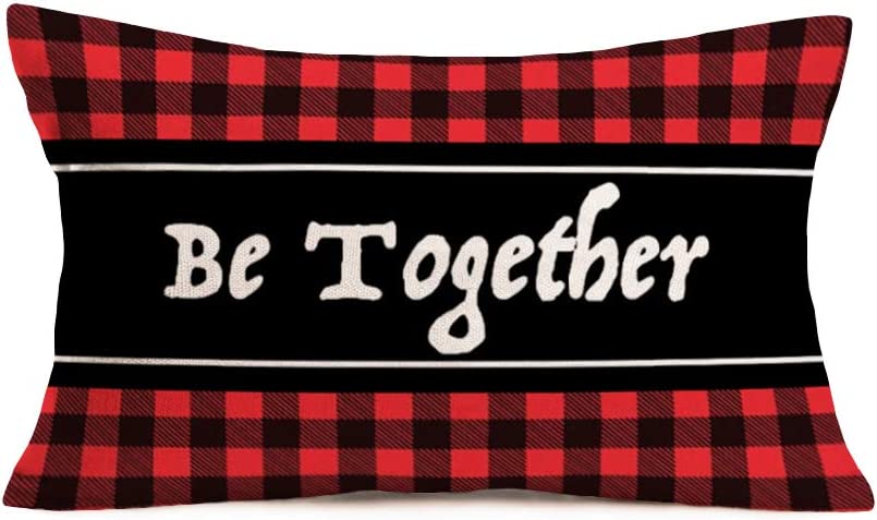 Photo 1 of Smilyard Be Together Warm Word Quote Pillow Cover Red Black Buffalo Check Plaid Decorative Home Couch Pillow Case Together Lumbar Zipper Pillow Case Cotton Linen 12x20 Inch for Men Women (RQC 05)