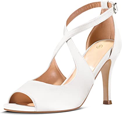 Photo 1 of mysoft Women's Peep Toe Heeled Sandals Fashion High Heel Pumps Crisscross Strappy Elegant Prom Dress Shoes