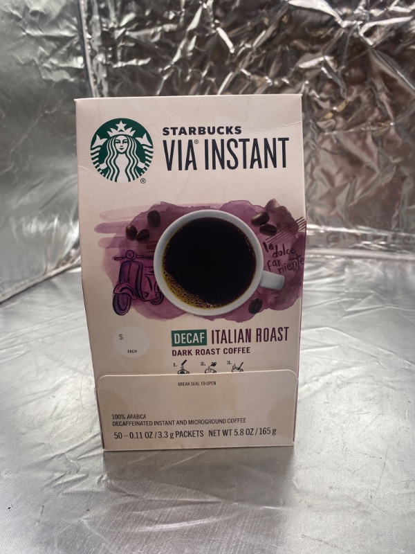 Photo 2 of Starbucks VIA Instant Coffee—Dark Roast Coffee—Decaf Italian Roast—100% Arabica—1 box (50 packets) Decaf Italian 50 Count (Pack of 1)