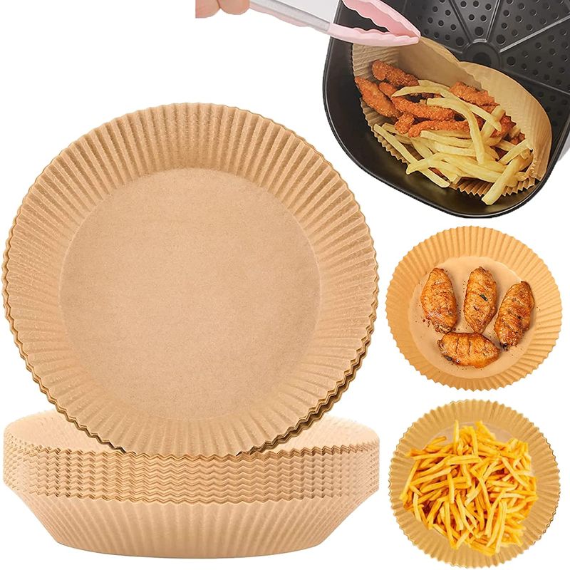 Photo 1 of Air Fryer Disposable Paper Liner, 50 PCS Air Fryer Parchment Paper Liners, Unperforated Round Baking Cooking Paper Air Fryer Filter Paper for Baking Roasting Microwave Oven (Wood color)