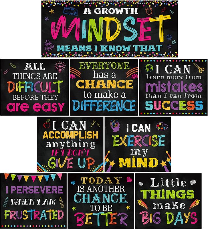 Photo 1 of 24Pieces Classroom Motivational Posters Growth Mindset Banner Inspirational Bulletin Board Positive Wall Classroom Decoration for School Wall Art Decoration, Elementary Middle and High School Student and a pack of temporary tattoos