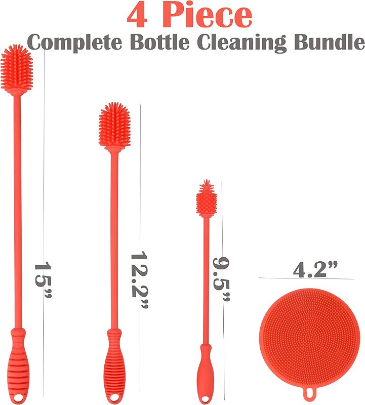 Photo 2 of Little FootPrint Silicone Bottle Brush | Three Brushes | Multi-Pack Bottle Cleaner, Vase and Glassware | Water Bottle Cleaning Brush for Washing Narrow Neck Containers