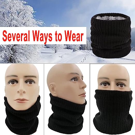 Photo 2 of Winter Scarf Neck Warmer Gaiter - Knit Scarves Warm Windproof Fleece Ski Face Mask Tube Circle 