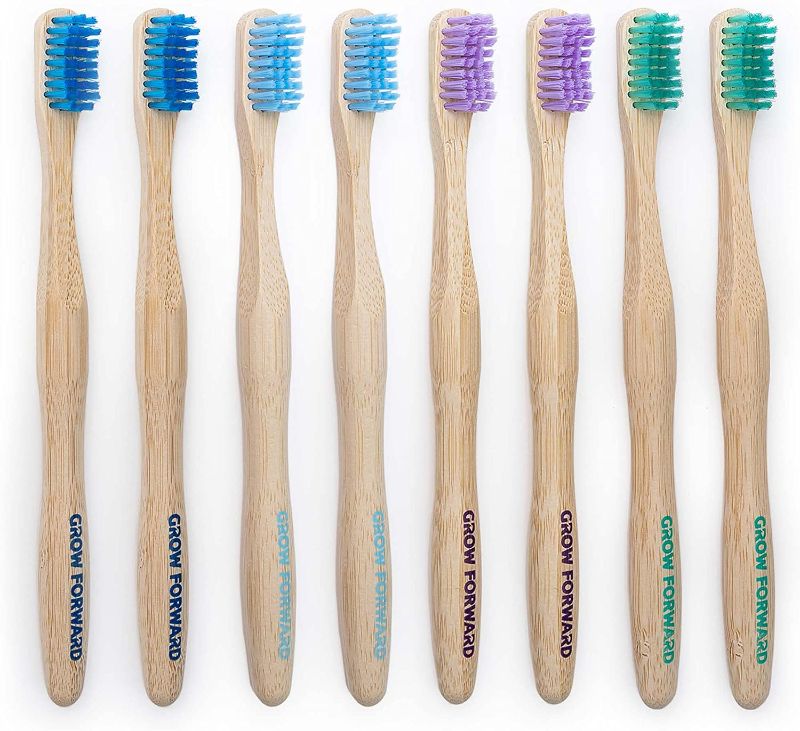 Photo 1 of Grow Forward Premium Bamboo Toothbrushes Medium Bristles Toothbrushes - Manual Toothbrush Pack of 8 - Aesthetic Wooden Look - Natural Eco Friendly Sustainable Biodegradable Adult Tooth Brush