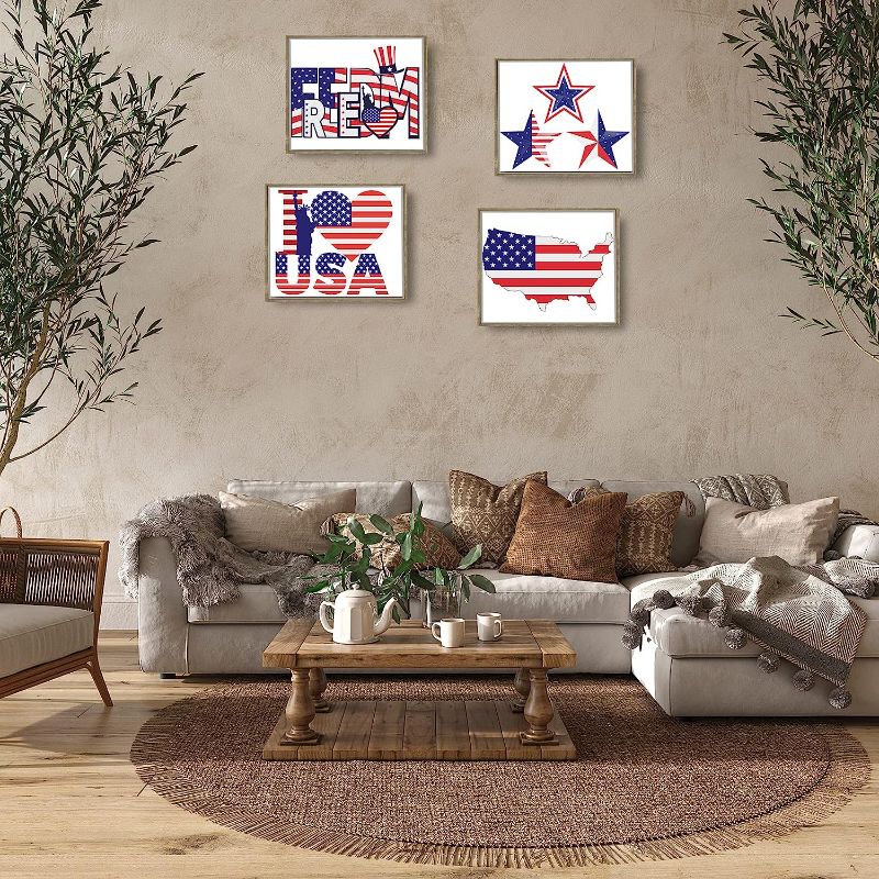Photo 1 of Maxee Motivational Wall Art Independence Day Decoration American Flag Wall Decor Canvas Wall Art July of 4th Decoration Wall Poster, Set of 4,UNFRAMED