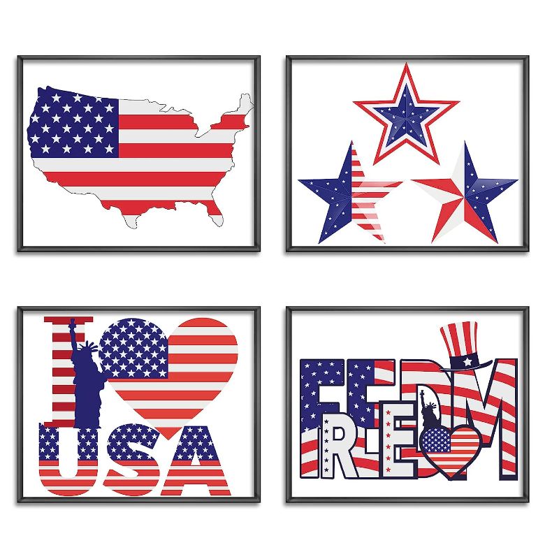 Photo 1 of Maxee Motivational Wall Art Independence Day Decoration American Flag Wall Decor Canvas Wall Art July of 4th Decoration Wall Poster, Set of 4,UNFRAMED