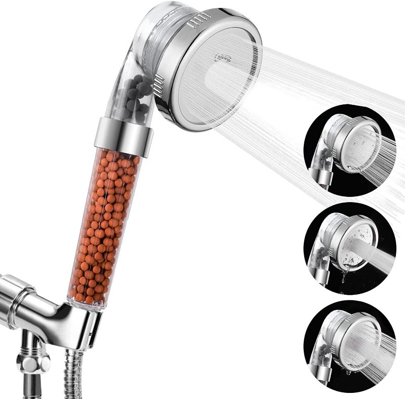 Photo 1 of Shower Head, High Pressure Water Saving Showerhead with Filter Beads, 3 Settings Shower Heads with Handheld Spray, Ecowater Spa Showerheads with Hose and Bracket for Dry Hair & Skin