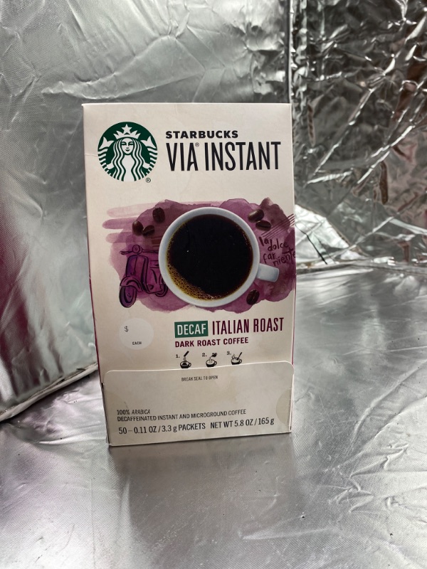 Photo 2 of Starbucks VIA Instant Coffee—Dark Roast Coffee—Decaf Italian Roast—100% Arabica—1 box (50 packets) Decaf Italian 50 Count (Pack of 1)