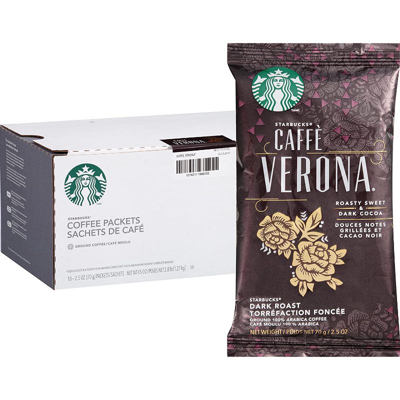 Photo 2 of Starbucks SBK11018192 Drip-Brewing Single Pot Portions Caffe Verona Ground Coffee Packets, Dark Roast (Pack of 18)