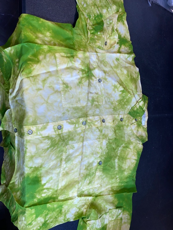 Photo 2 of Tie Dye Green Long Sleeve Button Up Shirt Sz Med 100% Silk Shoulder Pads Pockets