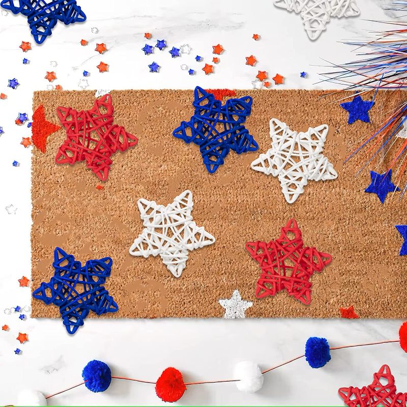 Photo 2 of 24pcs 4th of July Star Rattan Decoration, Red Blue White Stars for 4th of July Independence Day Home Decor DIY Craft Vase Bowl Filler Table Decoration
