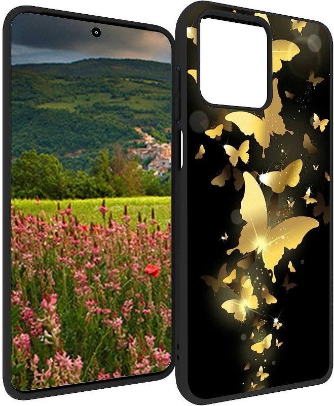 Photo 1 of Compatible with Moto G Stylus 2023 5G Case,Golden Sparkle Glitter Flying Butterfly Graphic Design for Moto Case Men Women,Shockproof Soft Silicone Protective Trendy Case for Moto