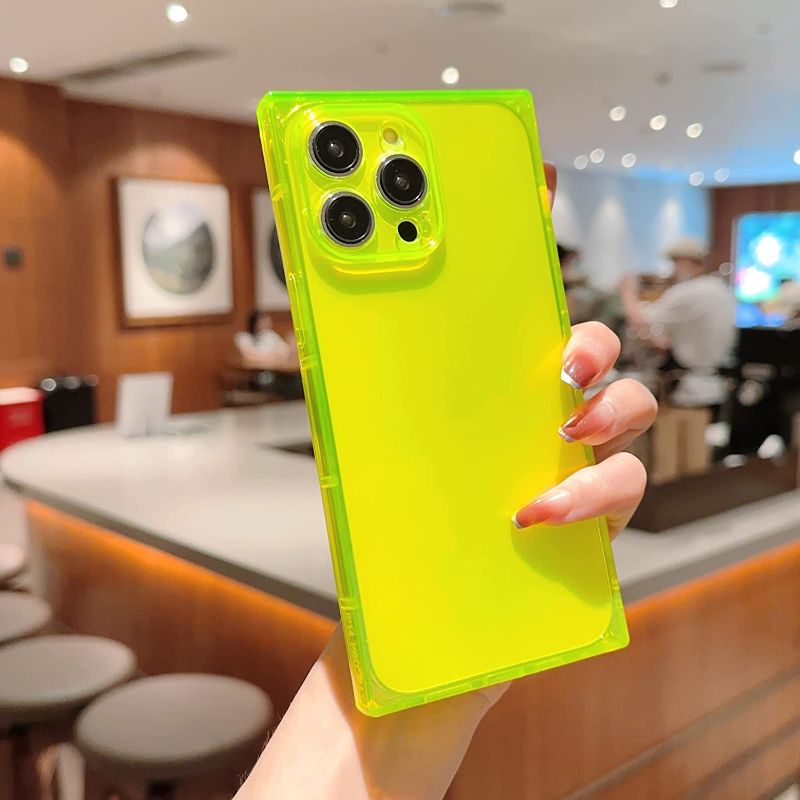 Photo 1 of  Square Neon Case for iPhone 14 Pro,Precision Hole Camera Protection,Soft TPU Protective Shockproof Cover for iPhone 14 Pro 2022 6.1 Inch-Fluorescent Green