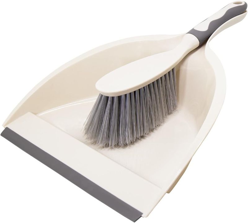 Photo 1 of  Small Broom and Dustpan Set with Rubber Edge, Portable Brush Mini Hand Broom and Dustpan Set Household Cleaning Tools for Sofa Floor Desk Car, Beige, FMBD001, 13.39x9.05x3.15 inches