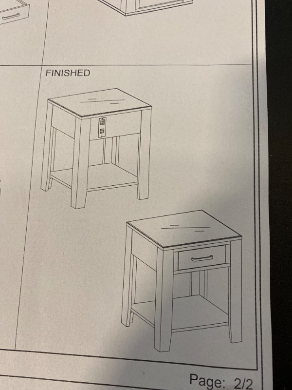 Photo 2 of Nightstand End Table with Charging Station USB Ports Drawer and Storage USB PORT IS LOCATED IN THE BACK A LITTLE DIFFERENT THEN STOCK PHOTO COLOR IS CINEROUS 