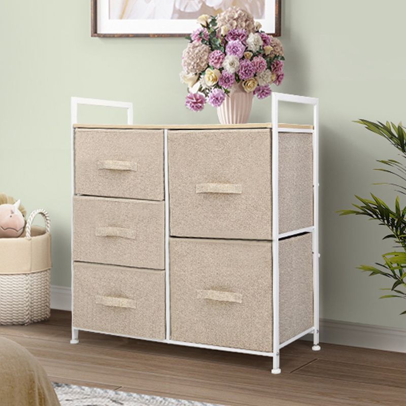 Photo 1 of Jaxpety 3-Tier Closet Dresser, Storage Tower with 5 Non-Woven Fabric Drawers and Metal Frame Natural Wood Color