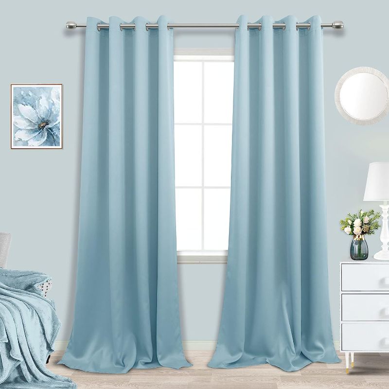 Photo 1 of Macochico Light Blue Curtains for Window Bedroom 2 Panels Pack Set Soothing Pale Sky Colored Room Darkening Drapes Blackout Curtains for Living Room Sliding Glass Door CUSTOM CURTAINS SIZE UNKNOWN LONG