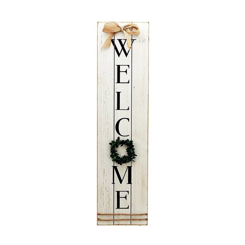 Photo 1 of Vertical Wooden Welcome Sign Plaque with Wreath Wall Hanging Decor|Large Farmhouse Decor for Entryway-Front Door
