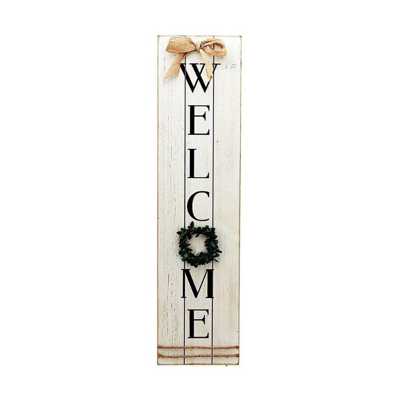 Photo 1 of Vertical Wooden Welcome Sign Plaque with Wreath Wall Hanging Decor|Large Farmhouse Decor for Entryway-Front Door