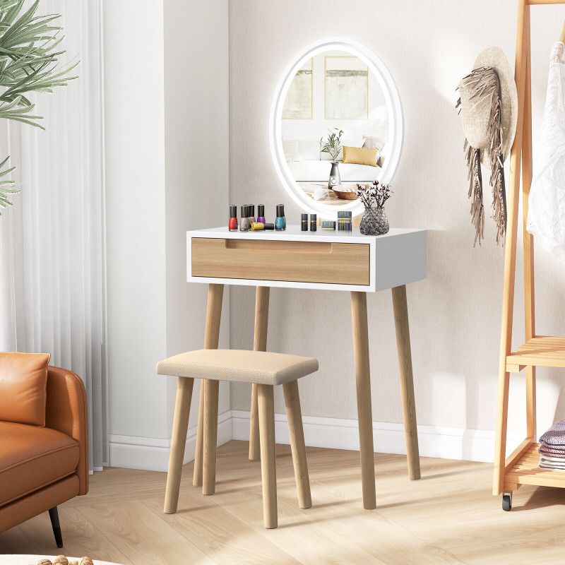 Photo 1 of Modern Dressing Table Set Makeup Vanity Desk With Stool & LED Lights & Mirror