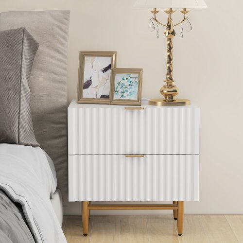 Photo 1 of White Nightstand with Drawers, Bed Side Table/Night Stand, Small End Table Side Tables, Modern Wood Storage Bedside Tables with 2 Drawers and Golden Handle for Small Space, Bedrooms, Living Room