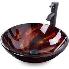Photo 1 of Glass Round Vessel Sink in Red with Hand-Painted Pattern