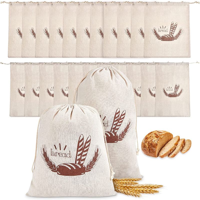 Photo 1 of Linen Bread Bag Reusable Homemade Bread Container Drawstring Bread Bags Storage Unbleached for Food Baking Kitchen Sandwich Bakery Picnic Wedding Wrapping Camping (3 pcs)