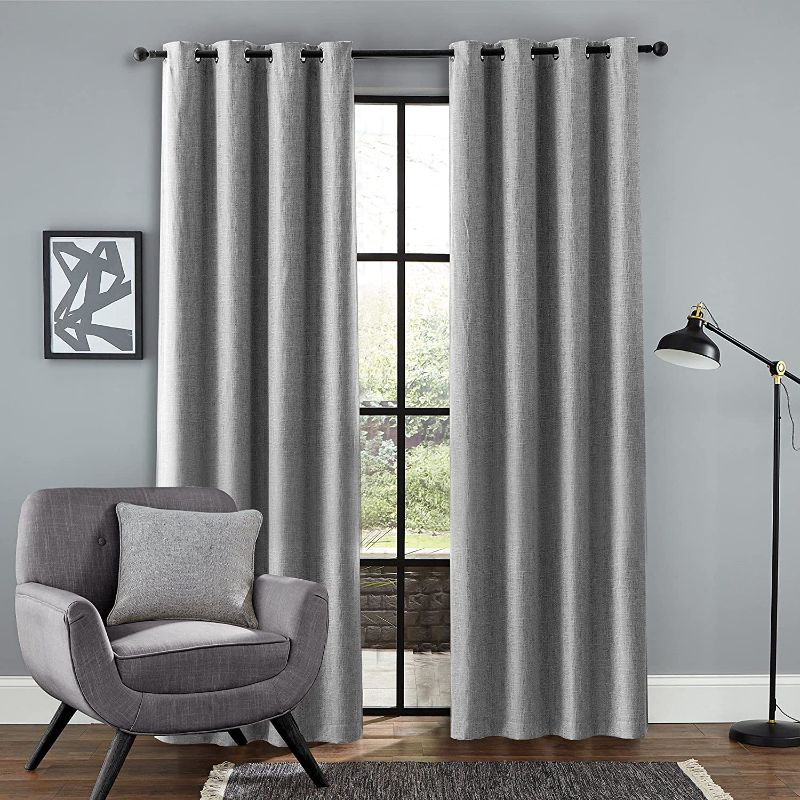 Photo 1 of 100% Blackout Curtain 72 Inches Length Thermal Insulated Blackout Curtains Faux Linen Heat and Full Light Blocking Drapes Anti-Rust Grommet for Bedroom Living Room, Greyish White, 2 Panels, 52 inches Wide