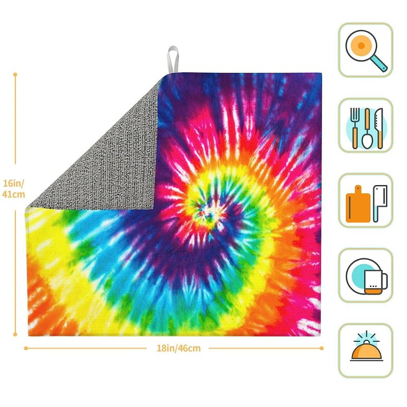 Photo 2 of WERTY Tie Dyes Dish Drying Mat For Kitchen,Ultra Absorbent Microfiber Dying Pad Reversible Dishes Draining Mat With Hanging Loop Machine Washable Dishes Drainer Pad For Countertop 16 X 18 Inch
