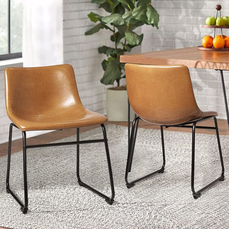 Photo 1 of Dining Chairs,Faux Leather Dining Chairs Set of 2,18 Inch Kitchen Dining Room Chairs with Backrest and Metal Leg,Mid Century Modern Armless Chair,Upholstered Seat