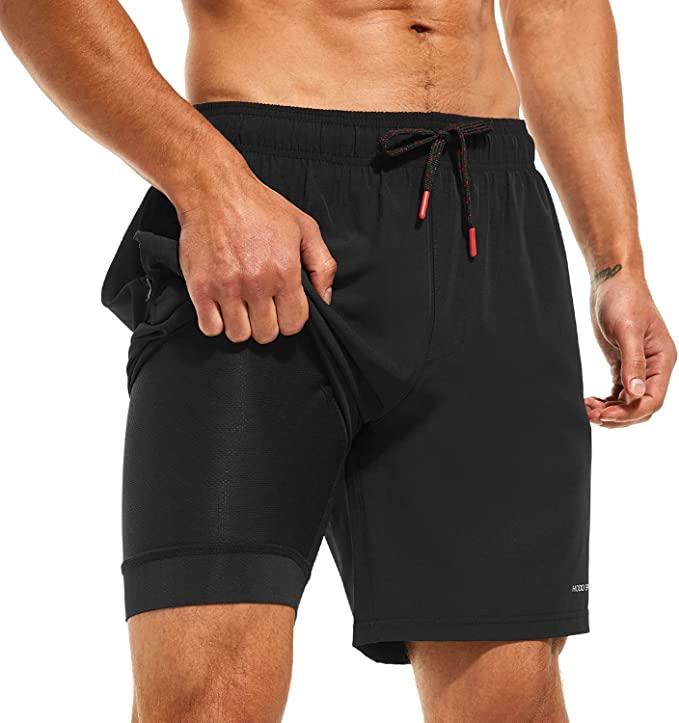 Photo 1 of HODOSPORTS Mens Large Swimsuit Trunks 7" Quick-Dry Swim Trunks with Compression Liner and Zipper Pockets
