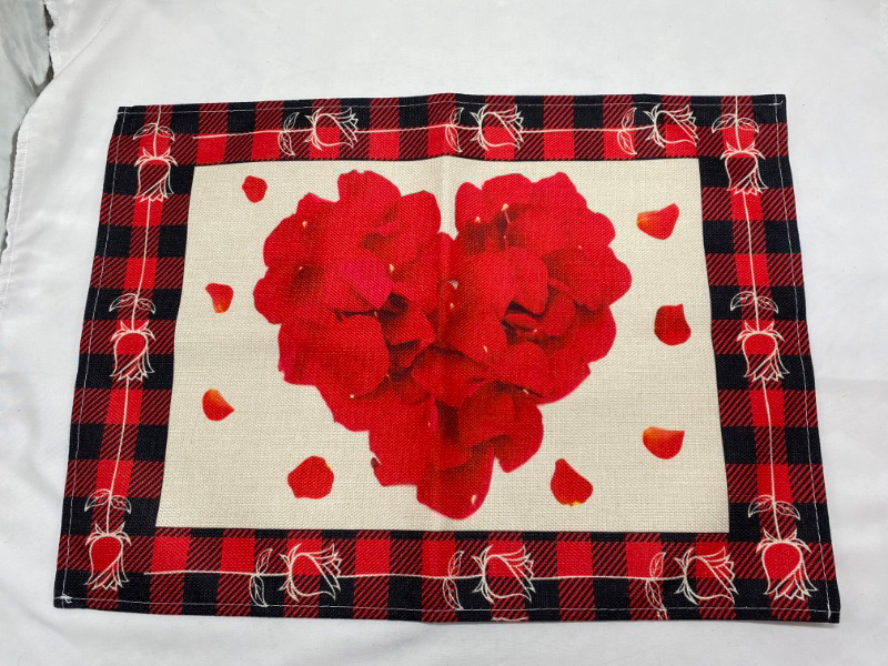Photo 1 of jiebor Mother's Day Placemats Set of 4 Table Mats Linen Love Hearts Place Mat Washable Non-Slip Heat Resistant Easy to Clean for Dining Kitchen Wedding Valentine's Day Party Table Decoration