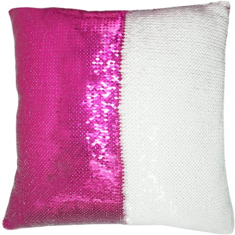 Photo 1 of URSKYTOUS Reversible Sequin Pillow Case Decorative Mermaid Pillow Cover Color Changing Cushion Throw Pillowcase 16” x 16”,White and Rose Red