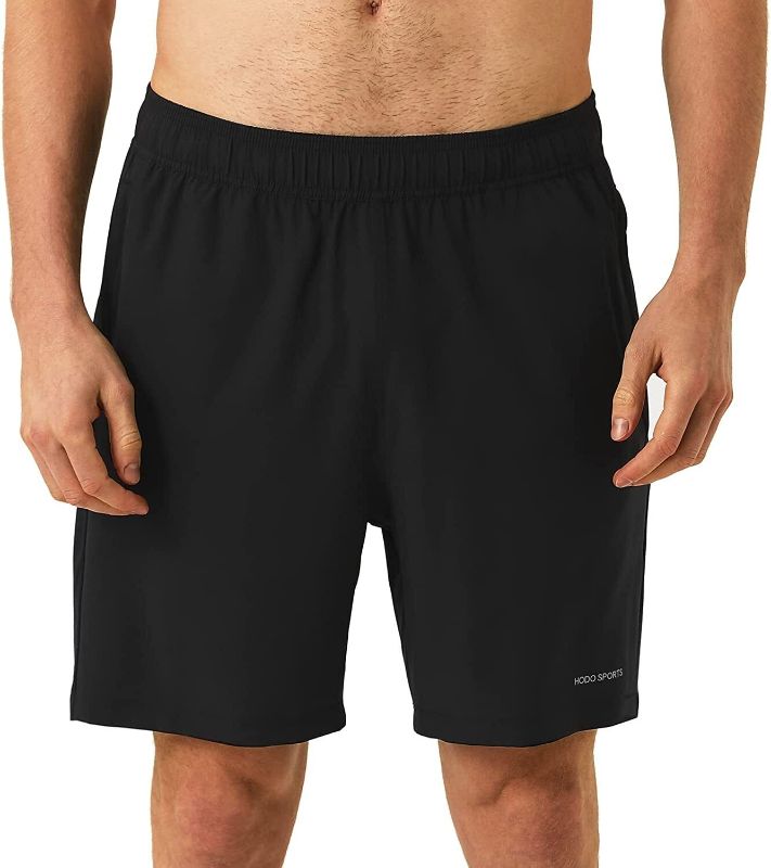 Photo 1 of HODOSPORTS Men's 7" Running Workout Hiking Shorts Quick Dry Zipper Pockets Tennis Outdoor Shorts Black L