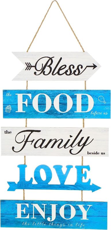 Photo 1 of Hanging Sign Decor Bless The Food Before Us Sign Rustic Wooden Wall Sign Hanging Decoration Farmhouse Kitchen Wall Decor Large Hanging Wall Sign Housewarming Gift