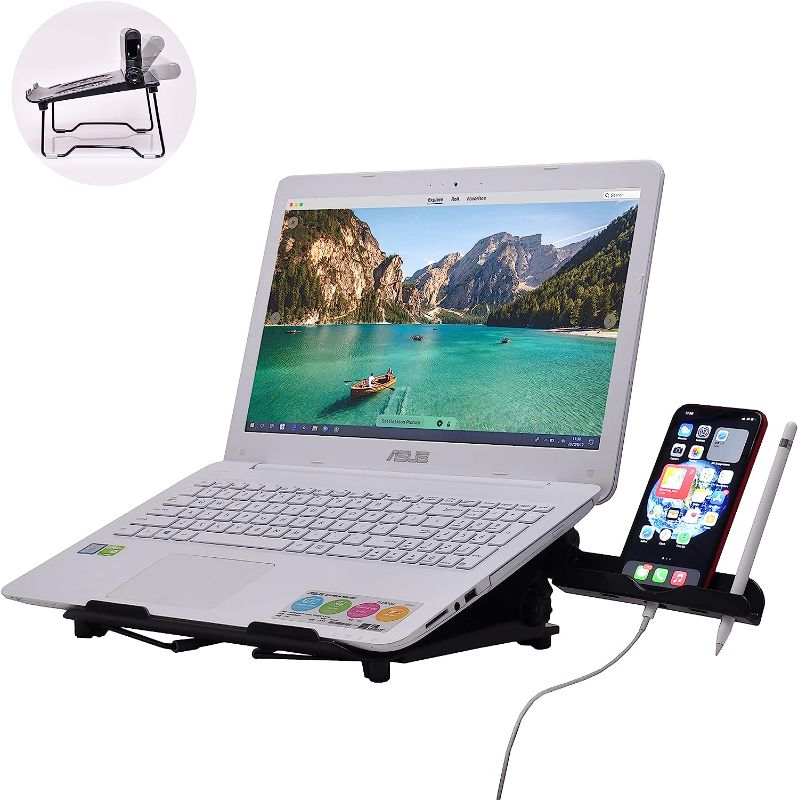 Photo 1 of MicroGu Laptop Stand for Desk, Ergonomic Adjustable Height Laptop Riser with Phone Holder Stand Compatible with MacBook Air, Pro, Tablet, Chromebook, 10-17" Laptops