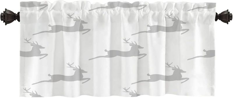 Photo 1 of Batmerry Grey Deer Christmas White Kitchen Valances Half Window Curtain, Vintage Deer Antler Gray and White Kitchen Valances for Living Room Bedroom Valance for Decor Reducing The Light 52x18 Inch