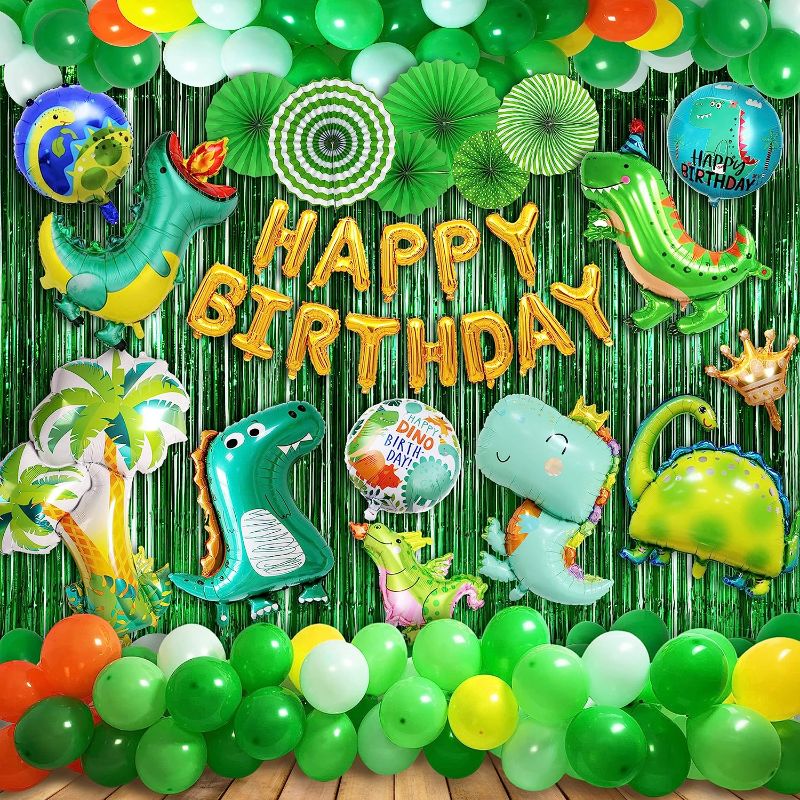 Photo 1 of Dinosaur Birthday Party Decorations, Huge Dinosaur Birthday Balloon, Balloon Arch Garland, Baby Dinosaur Birthday, BALLOON PUMP ARE INCLUDED. FREE DINO STICKERS (DINOSAUR BIRTHDAY PARTY SUPPLIES)
