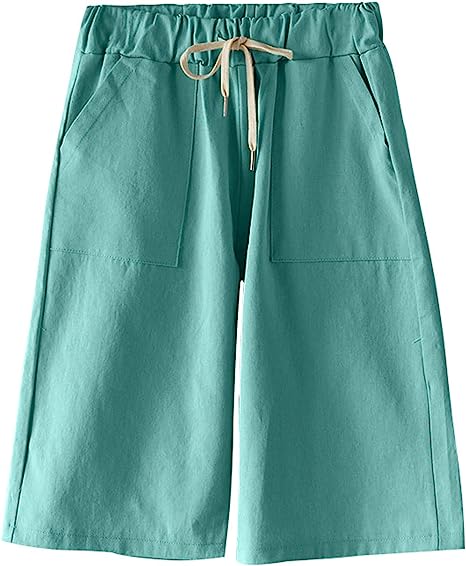 Photo 1 of VtuAOL Women's Casual Elastic Waist Cotton Knee Length Bermuda Shorts with Drawstring Size XL