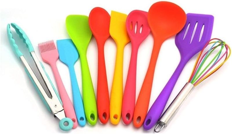 Photo 1 of Coloured Silicone Kitchen Utensils Spatula 10Pcs Silicone Cooking Utensils Set Heat Resistant Kitchen Gadgets Tools