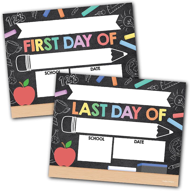 Photo 1 of 10 Cardstock Colorful Back to School Signs First and Last Day of School Signs for Kids First Day of School Board - 1st Day of School Chalkboard Sign First Day of School, Back to School Board Sign (2 pcs)