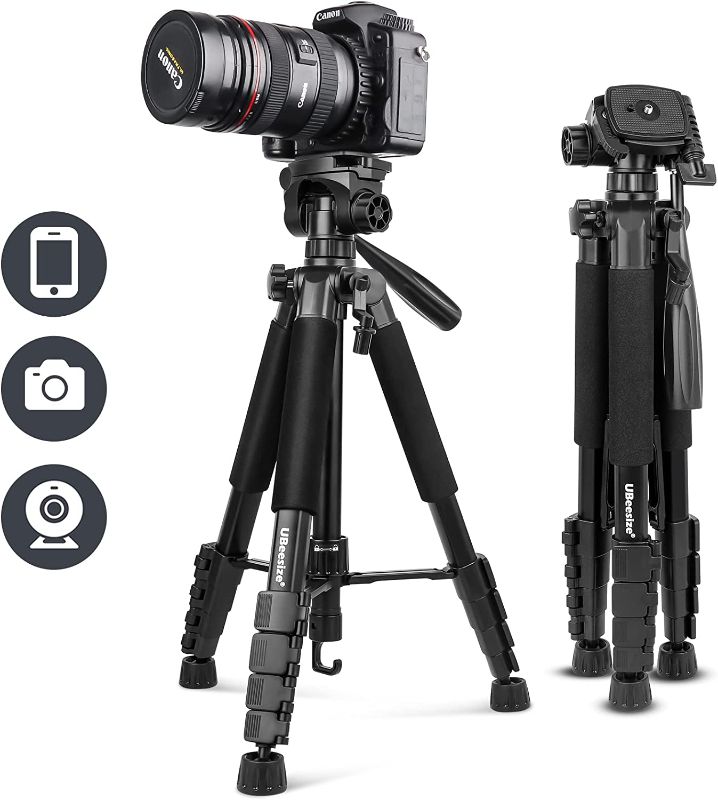 Photo 1 of UBeesize 67” Camera Tripod with Travel Bag, Cell Phone Tripod with Wireless Remote and Phone Holder, Compatible with All Cameras, Cell Phones, Projector, Webcam, Spotting Scopes