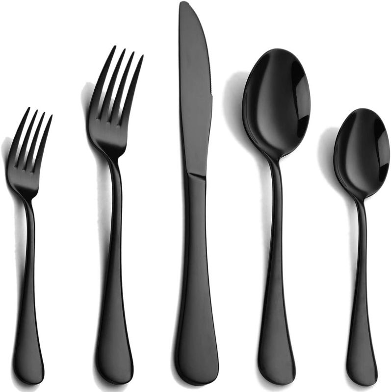 Photo 1 of WOAIWO-Q 20--Piece Flatware Silverware Set ?Tableware Set ?Dinnerware Set Service for 4 Stainless Steel Cutlery Include Knife Fork Spoon Dishwasher Safe (Black)