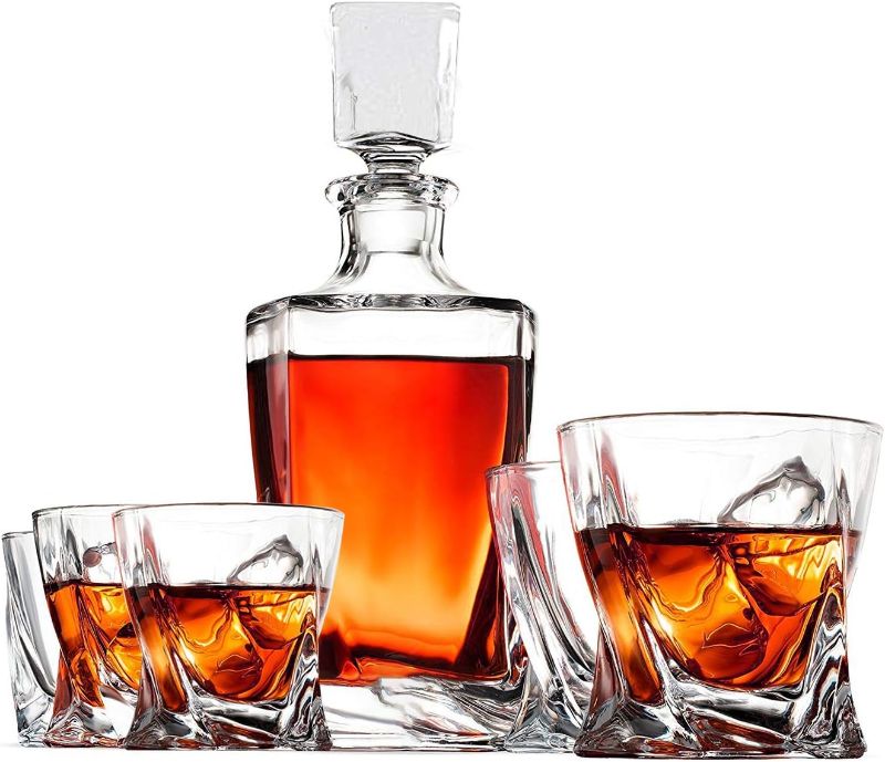 Photo 1 of Whiskey Decanter Set by Opul (10 Piece Set) - Includes Crystal Whiskey Glasses Set, Whiskey Stones, Stainless Steel Tray and Tongs - Elegantly Designed to Last the Test of Time