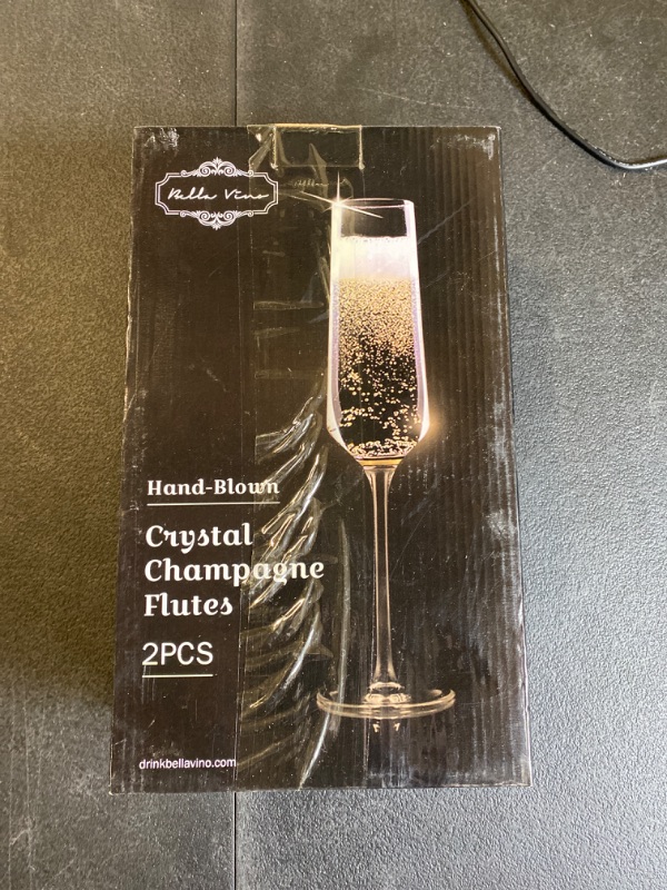 Photo 1 of Bella Vino Hand-Blown Crystal Champagne Flutes (2 pcs)