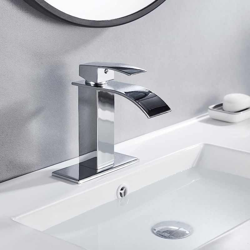 Photo 1 of Waterfall Bathroom Faucet, Silver Bathroom Sink
