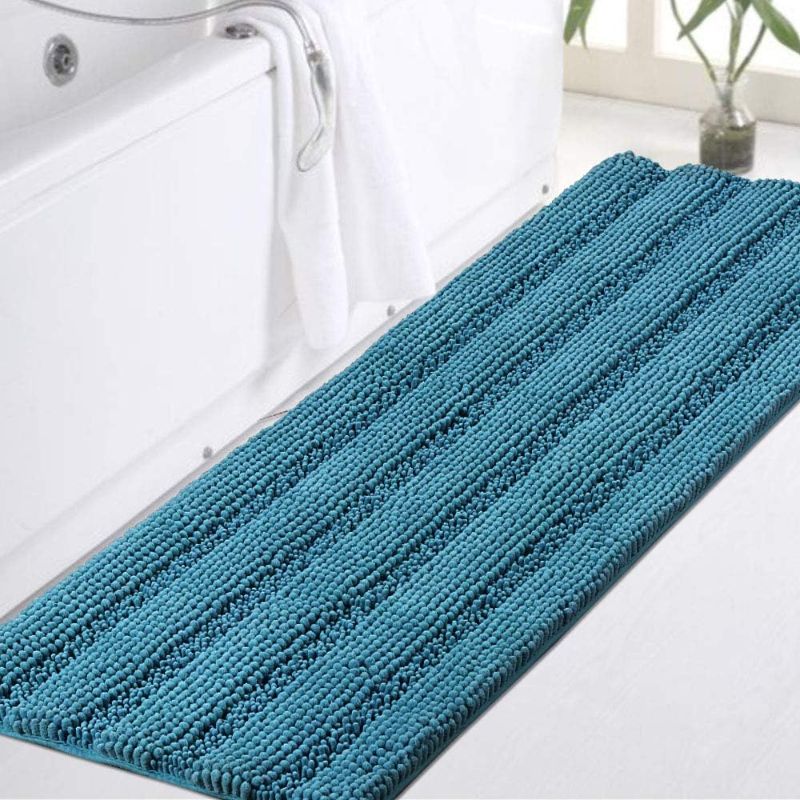 Photo 1 of Turquoise Bathroom Rug Non Slip Chenille Bath Mat for Bathroom Thick Plush Rugs for Shower Shaggy Bathroom Mat Machine Washable Bath Rug Perfect for Bathroom Tub Mat, Size 47" X 17", Turquoise Blue