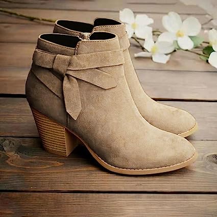 Photo 1 of Platform Boots for Women Tie Knot Chelsea Pump Ankle Boots Closed Toe Stacked Mid Heel Booties Shoes Side Zipper Boots Size: 8